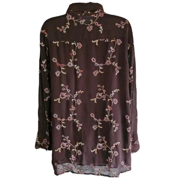 Unbranded Large Vintage Sheer Lined Brown Button Down Cherry Blossom Blouse Rare - Picture 9 of 11